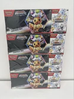 (4) Sam’s Club Pokemon Prismatic Evolutions Surprise Box & Booster Bundle SEALED - Image 1