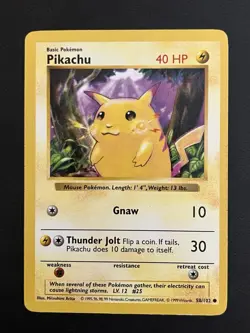 Pokemon Base Set Shadowless Pikachu 58/102 MP - Image 1