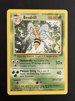 Pokemon Base Set Unlimited Beedrill 17/102 MP - Image 1