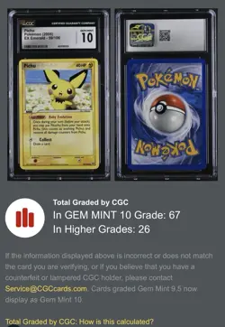 🌟VINTAGE LOW POP🌟2005 English Pokemon EX Emerald PICHU 59/106 CGC 10 GEM MINT - Image 3