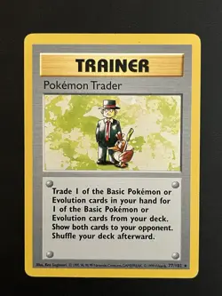 Pokemon Base Set Shadowless Pokemon Trader 77/102 MP - Image 1
