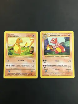 Pokemon Base Set Shadowless Charmander 46/102 & Charmeleon 24/102 MP - Image 1