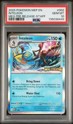 POKEMON MEGA EVOLUTION INTELEON PRERELEASE STAFF BLACK STAR PROMO #002 PSA 10 - Image 1