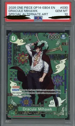 PSA 10 Dracule Mihawk (SP Alt) The Azure Sea's Seven OP12-030 EN One Piece - Image 1