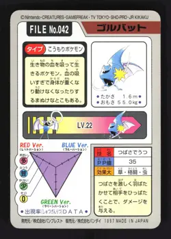 Pokemon Japanese Golbat Bandai Carddass Series 3-4 No. 042 Lightly Played - Image 2
