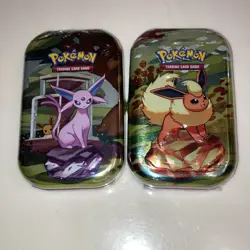 Pokemon Scarlet & Violet Paldean Fates Tin Espeon Flareon 60ct Metal 2025 - Image 1