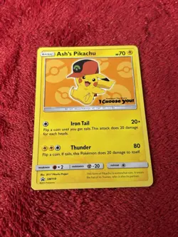 Pokemon TCG Ash's Pikachu SM-P Promo SM110 Regular 70 HP Basic Thunder Card Nm- - Image 1