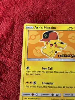 Pokemon TCG Ash's Pikachu SM-P Promo SM110 Regular 70 HP Basic Thunder Card Nm- - Image 2