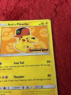 Pokemon TCG Ash's Pikachu SM-P Promo SM110 Regular 70 HP Basic Thunder Card Nm- - Image 3