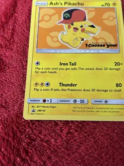 Pokemon TCG Ash's Pikachu SM-P Promo SM110 Regular 70 HP Basic Thunder Card Nm- - Image 4
