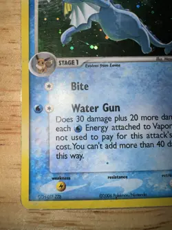 Pokemon TCG Vaporeon Holo Rare Card 6/17 Pop Series 3 - Image 5