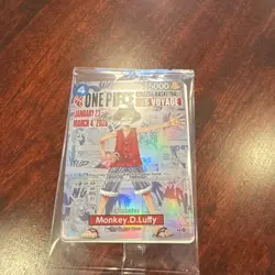 Bandai One Piece CCG Monkey D. Luffy Promo Holo 5000 Power Card P-055 US Voyage - Image 1