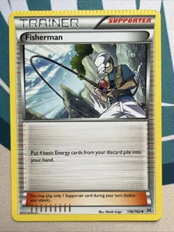 [Crimped Error] Pokemon Card - Fisherman - Supporter (136/162) Breakthrough *LP* - Image 1