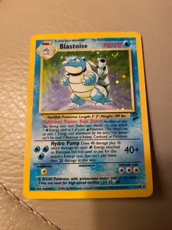 Pokemon TCG Blastoise 2/130 Swirl Base Set 2 Holo Rare Card Vintage LP - Image 1