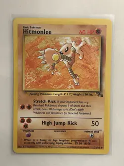 Pokemon TCG Hitmonlee Fossil 22/62 Regular Unlimited Rare Card Vintage WOTC LP - Image 1