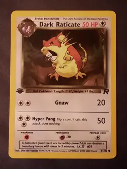 Pokemon Card Team Rocket 1st Edition Regular Finish Dark Raticate 51/82 VLP-NM . - Image 1