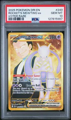 2025 POKEMON DRI EN-DESTINED RIVALS HYPER RARE TEAM ROCKET'S MEWTWO EX PSA 10 - Image 1