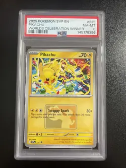 2025 Pokemon Pikachu Worlds Celebration Winner 225 Black Star Promo PSA 8 - Image 1