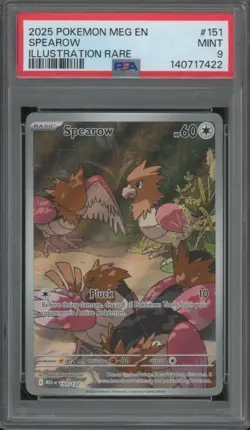 2025 Pokemon Mega Evolution SPEAROW #151 Illustration Rare Full Art PSA 9 JA609 - Image 1