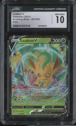 2021 Pokemon Evolving Skies LEAFEON V #007 Holo Full Art CGC 10 Gem Mint JA609 - Image 1