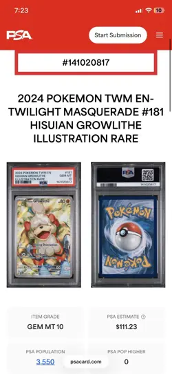 Pokemon Twilight Masquerade Hisuian Growlithe Illustration 181/167 PSA 10 - Image 1