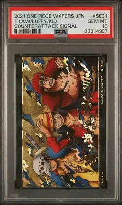 PSA10 One Piece Law & Luffy & Kid No.9-SEC1 S Card 2021 Part 9 Wafer Bandai - Image 2