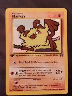 Pokemon Card Team Rocket 1st Edition Regular Finish Mankey 61/82 VLP-NM - Image 1
