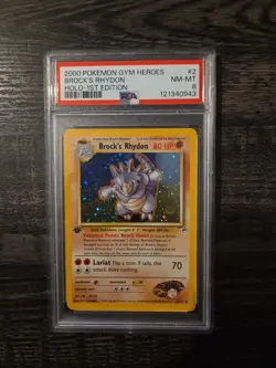 2000 Pokemon Gym Heroes 1st Edition Brock's Rhydon Holo #2 PSA 8 - Image 1