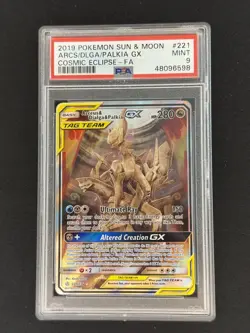 Pokemon Arceus & Dialga & Palkia GX Full Art Holo Cosmic Eclipse 221/236 PSA 9 - Image 1