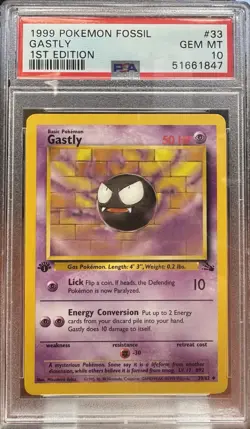 1999 Pokemon Fossil 1st Edition Gastly #33 PSA 10 - Image 1
