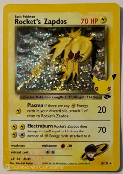 Pokemon Rocket's Zapdos 15/132 Gym Challenge Holo Rare Basic 70HP - Image 1