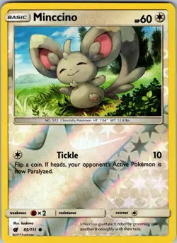 Minccino 85/111 SM - Crimson Invasion Reverse Holo Pokemon TCG NM - Image 1