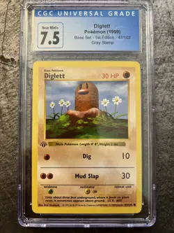Pokemon Graded Base Set 1st Edition Gray Stamp Diglett 47/102 CGC 7.5 - Image 1