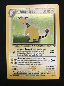 Pokemon TCG Ampharos Neo Revelation Holo Card 1/64 Unlimited Rare LP+ - Image 1