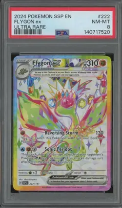 2024 Pokemon Surging Sparks FLYGON EX #222 Ultra Rare Full Art PSA 8 JA608 - Image 1