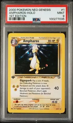 Pokemon TCG 2000 Ampharos Neo Genesis 1st Edition 1/111 Holo Rare PSA 9 - Image 1