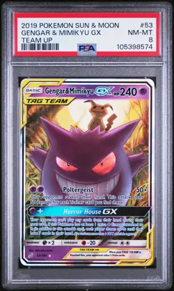 Gengar & Mimikyu Gx 53/181 Team Up Pokemon PSA 8 - Image 1