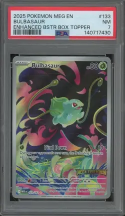 2025 Pokemon Mega Evolution BULBASAUR #133 Full Art Stamped Topper PSA 7 JA608 - Image 1