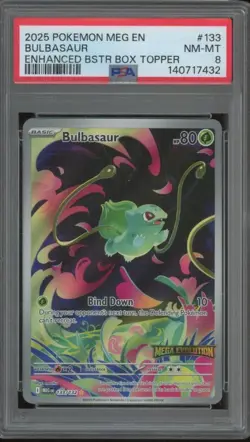 2025 Pokemon Mega Evolution BULBASAUR #133 Full Art Stamped Topper PSA 8 JA608 - Image 1