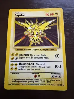 Zapdos Basic Pokemon TCG 16/102 Holo 1st Edition First Edition Card Ken Sugimori - Image 1