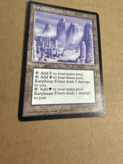 MTG Ice Age LP Karplusan Forest *Misprint* Mountain *Ink Bubble* - Image 2