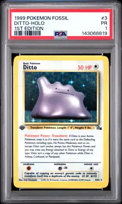 1999 POKEMON FOSSIL 1ST ED #3 DITTO-HOLO PSA 1 - Image 1