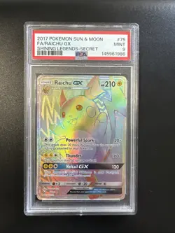 Pokemon Raichu GX Full Art Rainbow 2017 Shining Legends Secret Rare 75/73 PSA 9 - Image 1