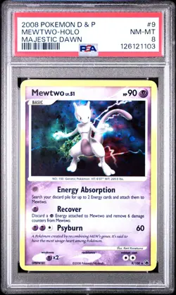 2008 POKEMON DIAMOND & PEARL MAJESTIC DAWN #9 MEWTWO-HOLO PSA 8 - Image 1