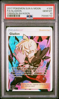 2017 POKEMON SUN & MOON CRIMSON INVASION #109 FULL ART/GLADION PSA 10 - Image 1
