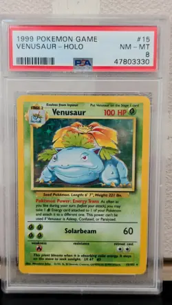 1999 POKEMON BASE SET UNLIMITED #15 VENUSAUR-HOLO PSA 8 - Image 1