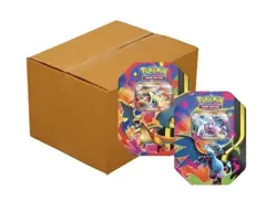 Pokemon TCG Mega Charizard ex FACTORY SEALED CASE 6 Tin Case - Image 1