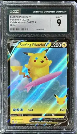 2021 POKEMON CELEBRATIONS #008 SURFING PIKACHU V CGC 9 MINT - Image 1