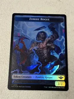mtg foil token Zombie Rogue // Mercenary, 0015/0010, Outlaws of Thunder Junction - Image 1