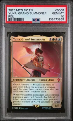 PSA 10 YUNA, GRAND SUMMONER FOIL #0008 MYTHIC 2025 MTG FINAL FANTASY COMMANDER - Image 1